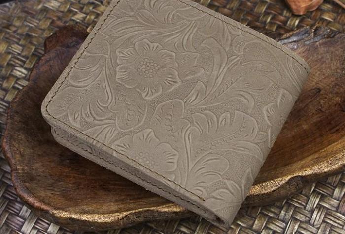 Handmade Leather Floral Mens Cool Slim Leather Wallet Men billfold Wallets Bifold for Men