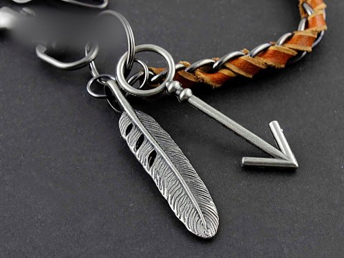 Solid Stainless Steel Leather Braided Long Wallet Chain Cool Punk Rock Biker Trucker Wallet Chain Trucker Wallet Chain for Men