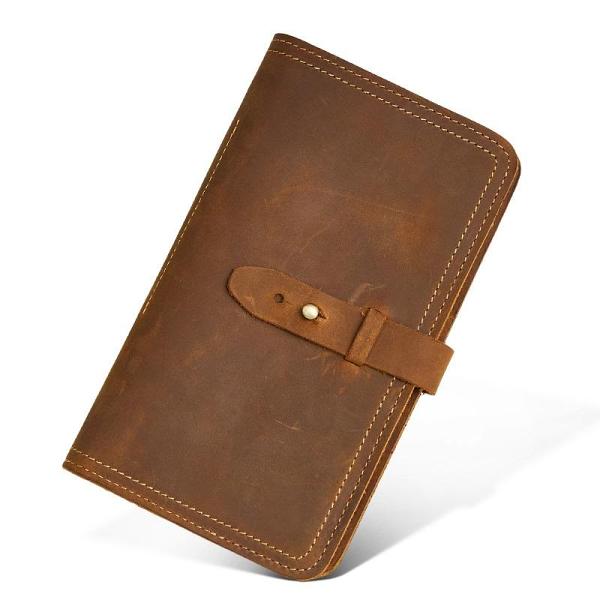Handmade Leather Mens Travel Wallet Passport Leather Wallet Short Slim Wallets for Men