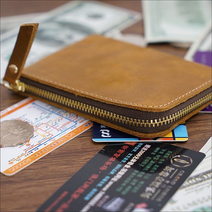 Leather Small Mens Wallet Zipper billfold Front Pocket Wallet Card Wallet Small Wallet for Men