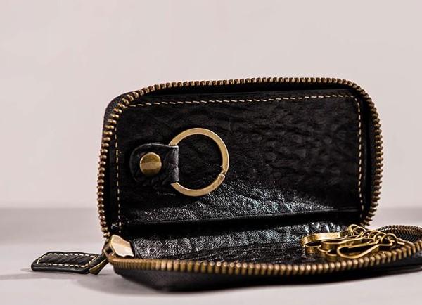 Leather Men Small Key Wallet Bifold Small Keyring Wallet for Men