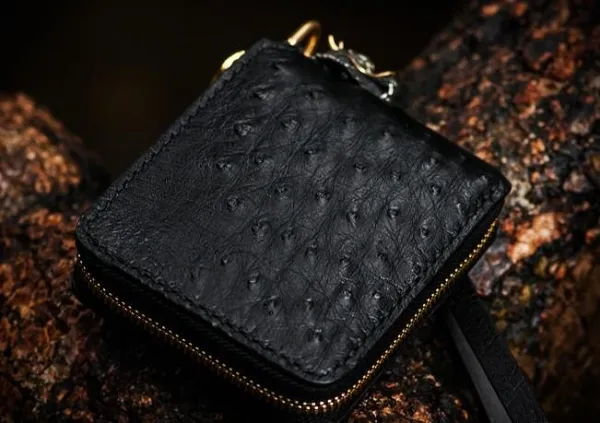 Handmade Leather Black Biker Wallet Mens Cool Short Chain Wallet Trucker Wallet with Chain