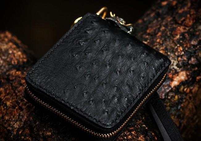 Handmade Leather Black Biker Wallet Mens Cool Short Chain Wallet Trucker Wallet with Chain