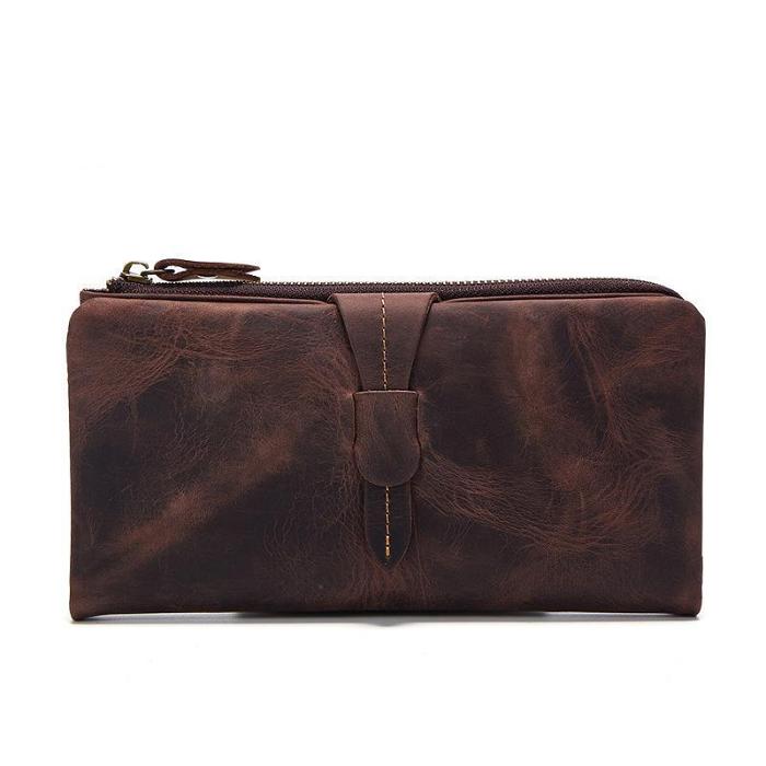 Vintage Coffee Cool Mens Leather Long Wallets Bifold Long Wallet for Men