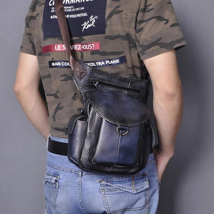Coffee Leather Men Belt Pouch Vintage Drop Leg Bag Biker Purse Side Belt Bag for Men