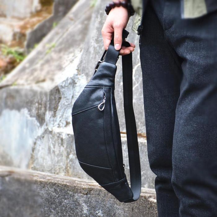 Small Black Leather Fanny Pack Men's Leather Chest Bag Black Leather Hip Bag Small Waist Bags For Men
