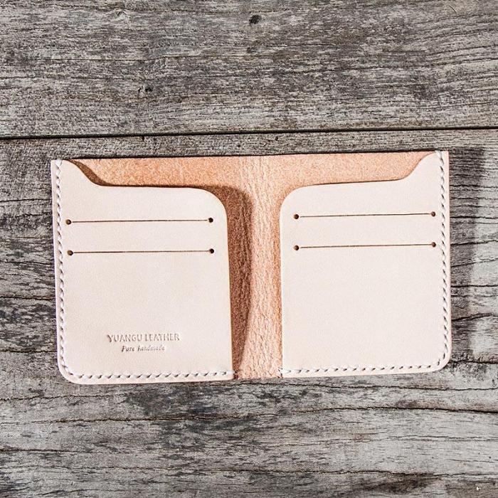 Beige Leather Men Slim Small Wallet Bifold Small Wallet for Men