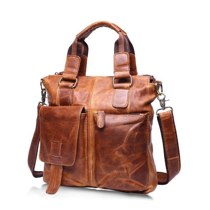 Vintage Coffee Leather Mens Briefcase Laptop Bag Business Bags Work Bag for Men