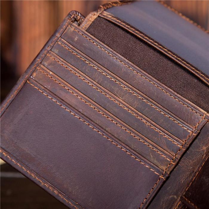 Handmade Leather Mens Cool Slim Leather Wallet Card Wallet Holders Men Small Wallets Bifold for Men