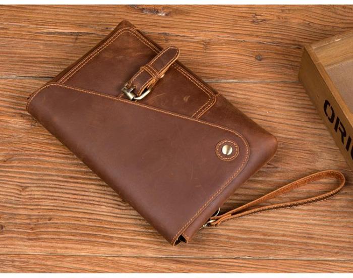 Brown Vintage Mens long Wallet Large Wristlet Wallet Cool Clutch Wallet Envelope Wallet for Men