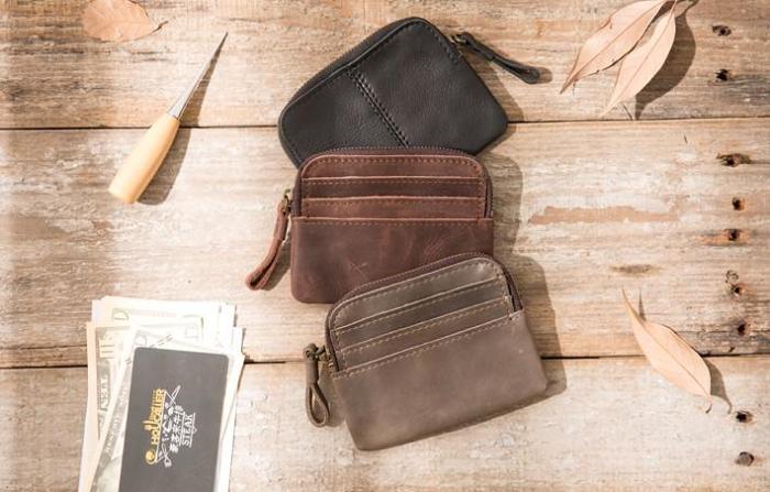 Leather Mens Coin Holders Slim Front Pocket Wallet Change Wallet for Men