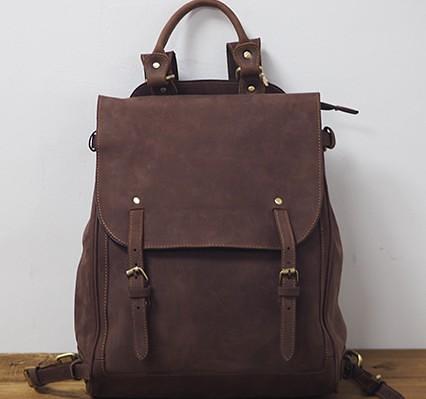 Vintage Mens Leather 15inch Laptop Backpack Leather School Backpack Travel Backpack for Men