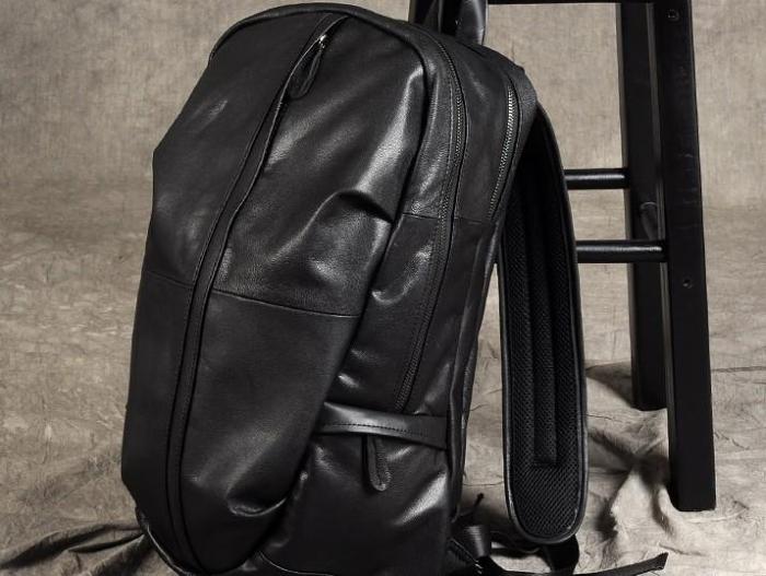 Genuine Leather Mens Cool Backpack Sling Bag Large Black Travel Bag Hiking Bag for men