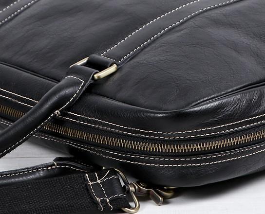 Cool Black Leather Mens Briefcase Work Bag Laptop Bag Business Bag for Men
