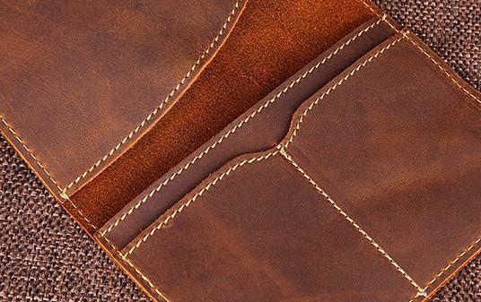 Mens Slim Leather Passport Wallet Bifold Long Passport Wallet Travel Wallet For Men
