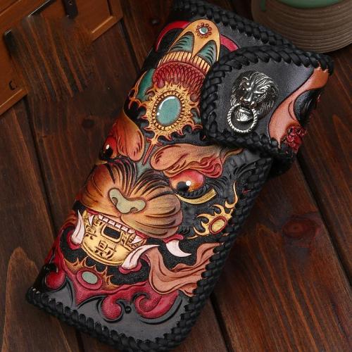 Handmade Leather Monster Mens Chain Biker Wallet Cool Leather Wallet Long Phone Wallets for Men