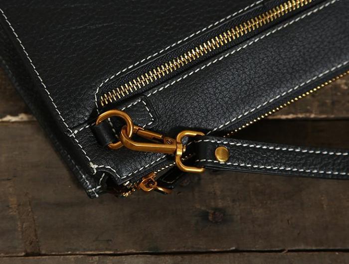 Genuine Leather Mens Clutch Cool Wallet Zipper Clutch Wristlet Bag Wallet for Men