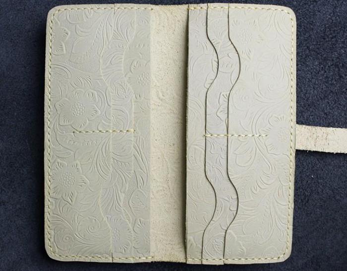 Handmade Leather Floral Mens Cool Travel Long Wallet Card Holder Card Slim Clutch Wallets for Men