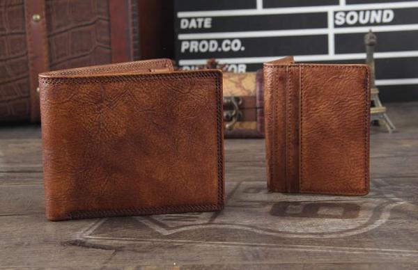 Handmade Genuine Leather Mens Cool Slim Leather Wallet Men Small Wallets Bifold for Men
