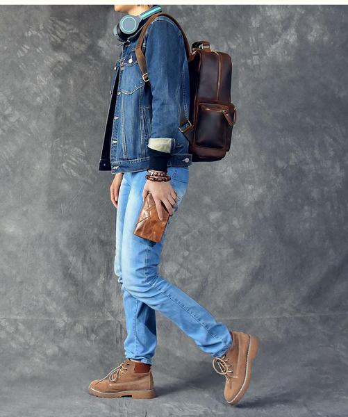 Vintage Brown Leather Mens 15 Laptop Backpack Hiking Backpack Travel Backpack College School Bag for Men