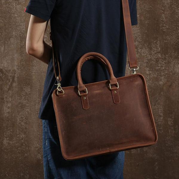 Handmade Leather Mens Cool Messenger Bag Briefcase Work Bag Business Bag Laptop Bag for men