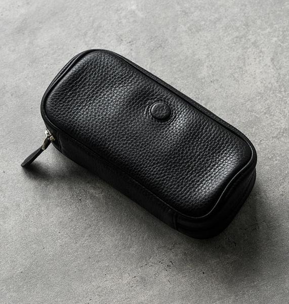 Cool Leather Black Mens Leather 2pcs Tobacco Pipe Case Zipper Tobacco Pipe Case for Men