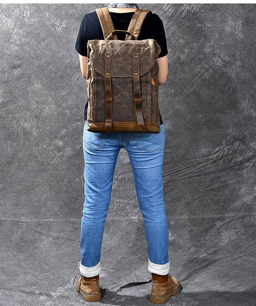 Waxed Canvas Leather Mens 15 Gray Computer Backpack Brown Travel Backpack College Backpack for Men