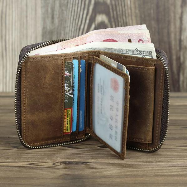 Brown Leather Men Billfold Wallet Leather Black Vertical Bifold Wallet with Coin Pockets For Men