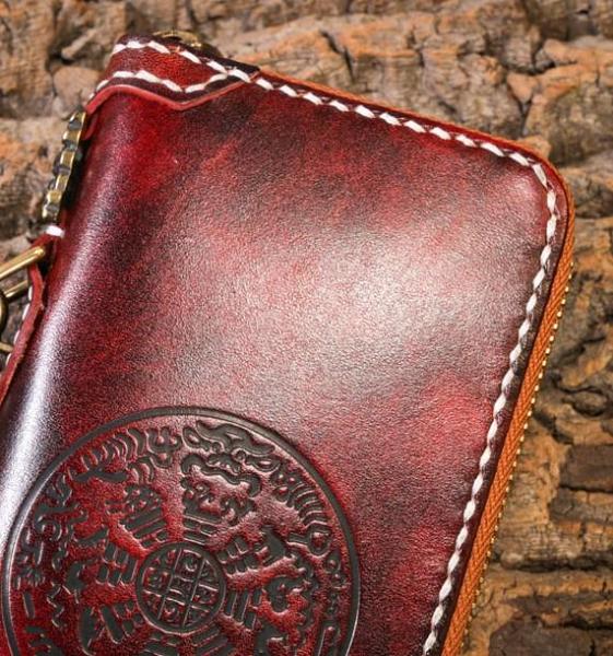 Handmade Leather Mens Chain Biker Wallet Cool Leather Wallet Long Phone Wallets for Men
