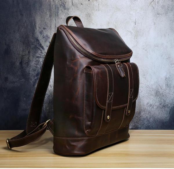 Genuine Leather Mens Cool Backpack Sling Bag Large Black Travel Bag Hiking Bag for men