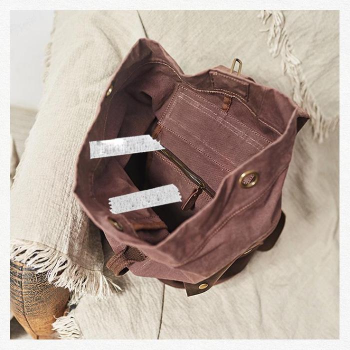 Waxed Canvas Leather Mens Large Backpack Canvas Travel Backpack Barrel Travel Backpacks for Men