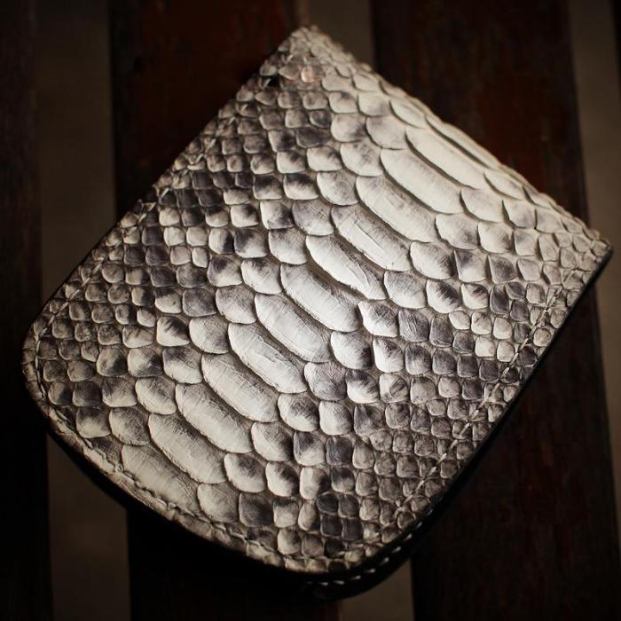 Handmade Leather Boa Skin Tooled Mens billfold Wallet Cool Slim Wallet Biker Wallet for Men