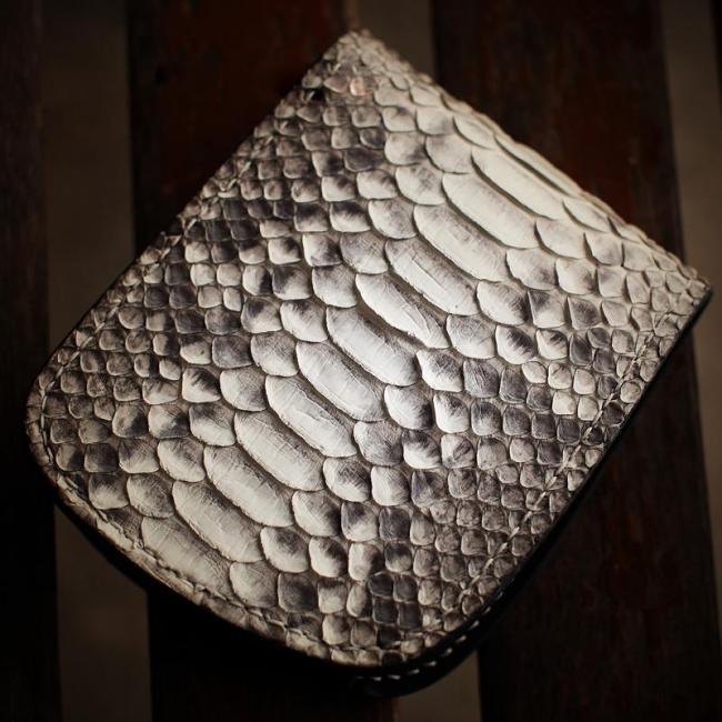 Handmade Leather Boa Skin Tooled Mens billfold Wallet Cool Slim Wallet Biker Wallet for Men