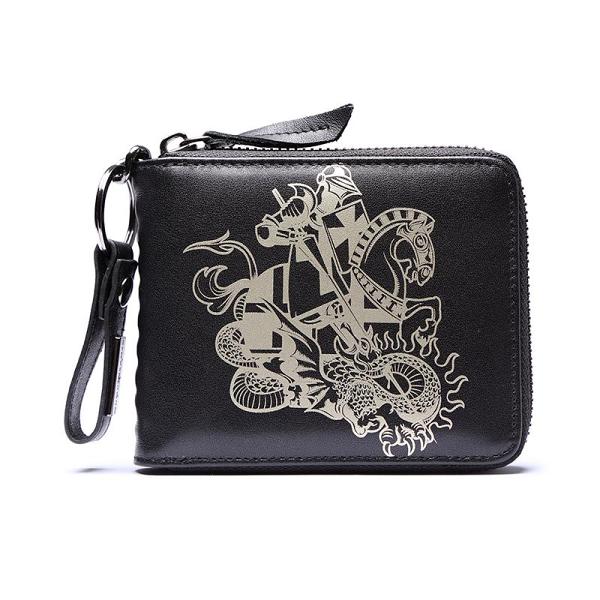 Genuine Leather Mens Chain Biker Wallet Cool Zipper Leather Wallet Bifold billfold Wallets