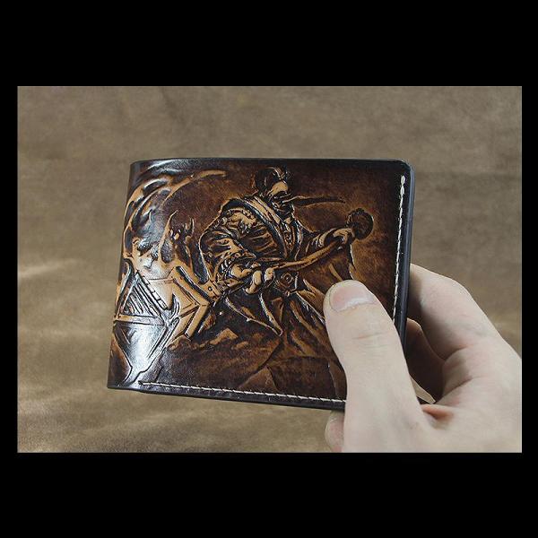 Handmade Leather Tooled Jax Grandmaster at Arms League of Legends Mens billfold Wallet Cool Leather Wallet Slim Wallet for Men