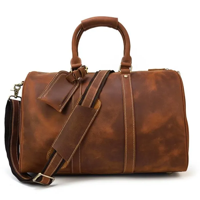 Cool Brown Leather Mens Weekender Bag Dark Coffee Travel Duffle Bag for Men