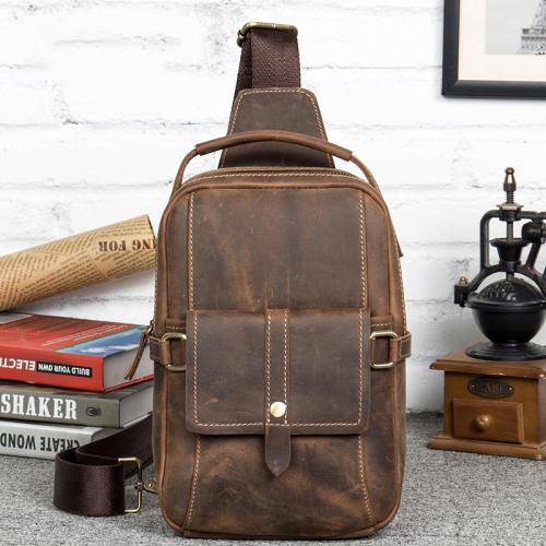 Leather Mens Cool Sling Bag Crossbody Bag Chest Bag for men