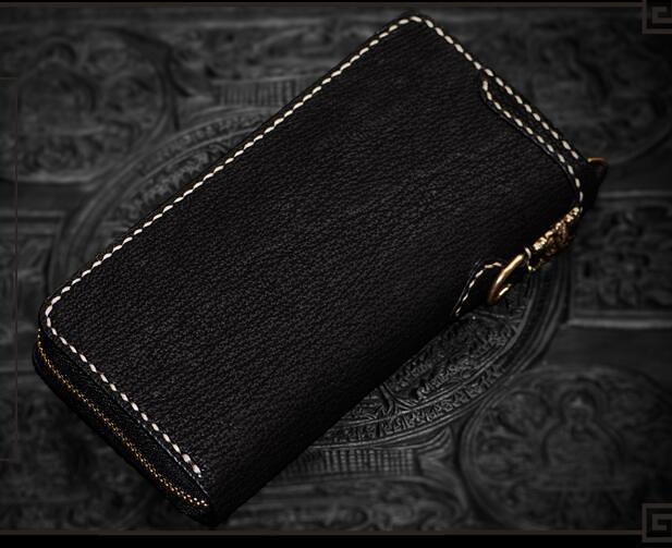 Handmade Leather Tibetan Mens Chain Biker Wallet Cool Leather Wallet Long Clutch Wallets for Men