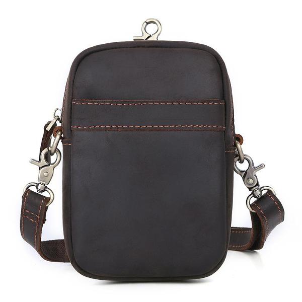 Casual Brown Leather Belt Pouch Mini Messenger Bag Men's Small Side Bag Phone Holster For Men