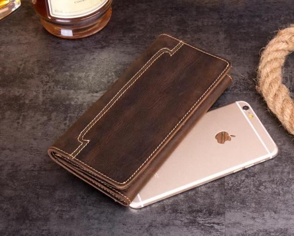 Cool Dark Brown Mens long Wallet Trifold Multi Cards Long Wallet  for Men