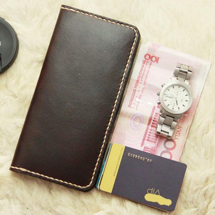 Vintage Leather Coffee Bifold Mens Long Wallet Leather Long Wallets for Men