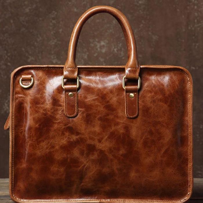 Handmade Leather Mens Cool Messenger Bag Briefcase Work Bag Business Bag Laptop Bag for men