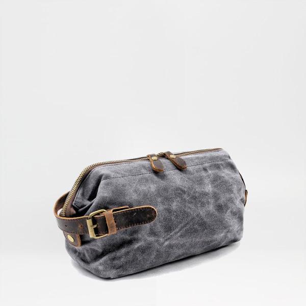Cool Waxed Canvas Leather Mens Black Clutch Bag Handbag Phone Bag Wash Bag For Men