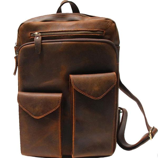 Cool Brown Leather Mens Backpack Travel Backpacks Laptop Backpack for men