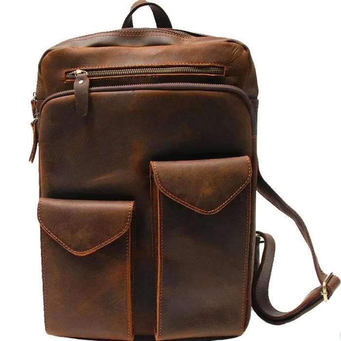 Cool Brown Leather Mens Backpack Travel Backpacks Laptop Backpack for men