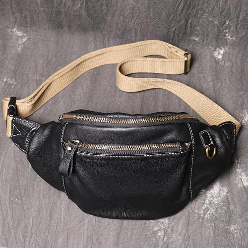 Best Black Leather Fanny Pack Men's Black Chest Bag Leather Belt Bag Waist Bag For Men