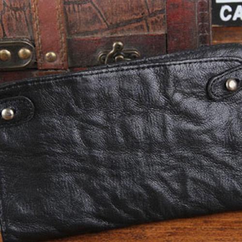 Handmade Leather Mens Cool Long Leather Wallet Bifold Clutch Wallet for Men