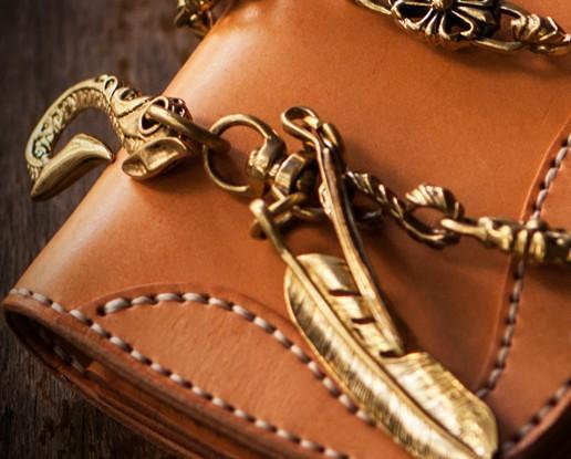 Handmade Leather Short Mens Chain Biker Wallet Cool Leather Wallet With Chain Wallets for Men