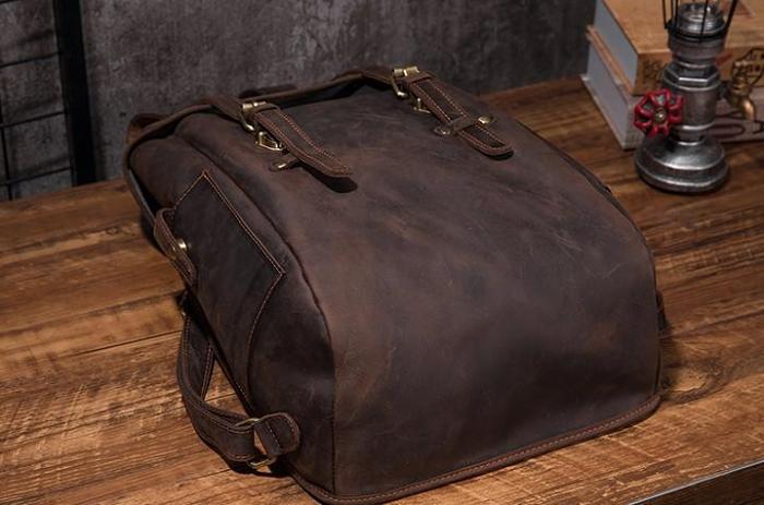 Coffee Cool Mens Leather Hiking Backpack Large Travel Backpack Leather Backpack for Men