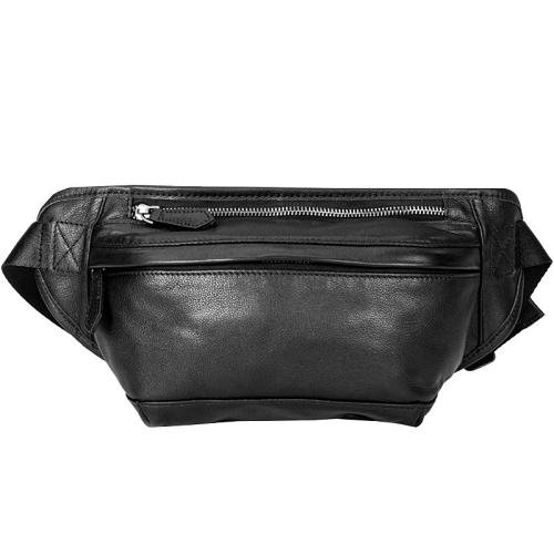 Black Leather Mens Waist Bag Fanny Pack Sling Bag Chest Bag Black One Shoulder Backpack for Men